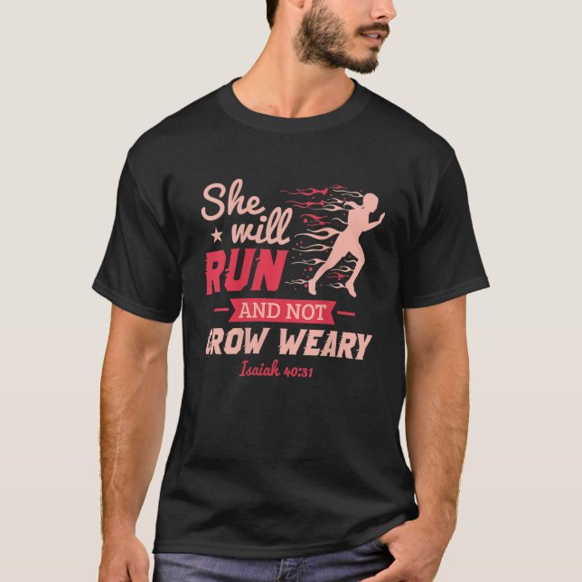 Camiseta Mulheres Engraçadas Ela Irá Correr XC Entre Países (Frente)