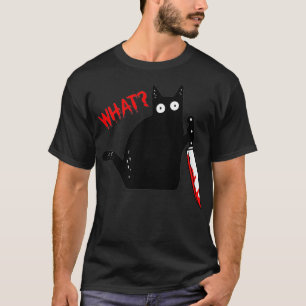 Camiseta Mulheres Engraçadas Gato Negro Assassino Com Faca 