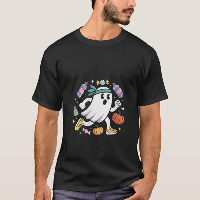 Camiseta Mulheres Engraçadas Ghost Runner Fazendo Corrida C (Frente)