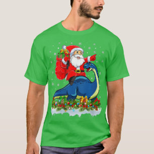 Camiseta Mulheres Engraçadas Papai Noel Andando Brontosauru