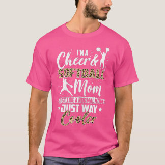 Camiseta Mulheres Engraçadas Softball Cheer Mãe Leopardo Pa