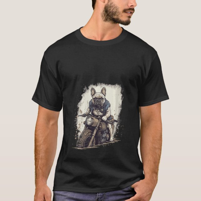 Camiseta Mulheres Engraçadas Vintage Buldogue francês Biker (Frente)