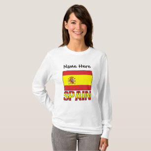 Camiseta Mulheres Espanha e Bandeira Espanhola Personalizad