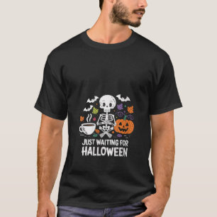 Camiseta Mulheres Esperando pelo esqueleto de Halloween Caf
