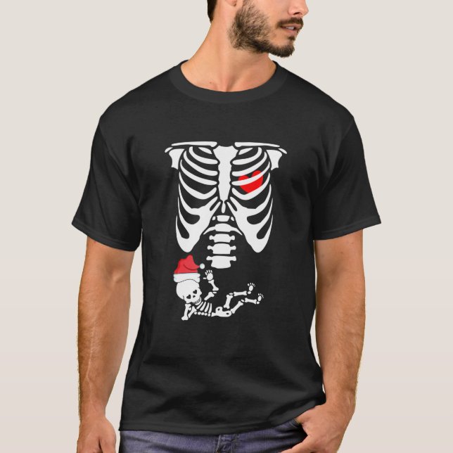 Camiseta Mulheres Esqueleto Bebê Grávida Xray Engraçado Gai (Frente)