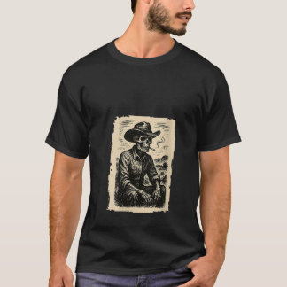 Camiseta Mulheres Esqueleto Cowboy Fumando Gótico Grunge Da