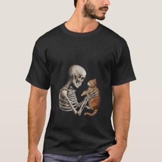 Camiseta Mulheres Esqueleto Gato Gatinho Caveira Gótico  Ad
