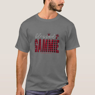 Camiseta Mulheres Esta Abençoada Gammie Natal Xadrez-leopar