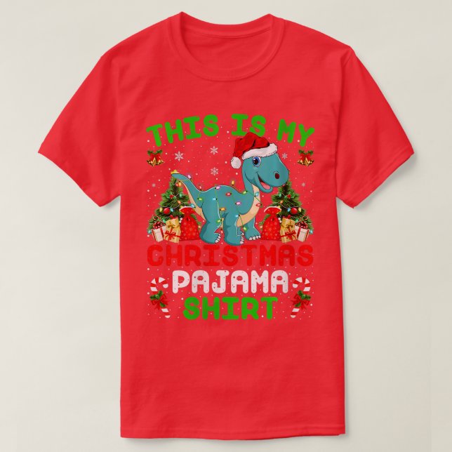 Camiseta Mulheres Este É Meu Natal Pajama Brontosaurus C (Frente do Design)