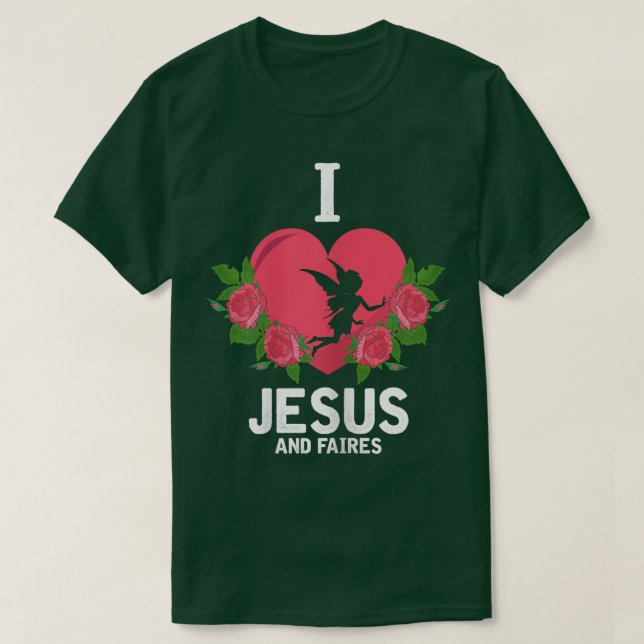 Camiseta Mulheres Eu Amo Jesus e Fadas, Fada Cristã G (Frente do Design)