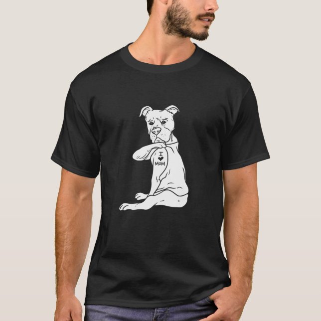 Camiseta Mulheres Eu Amo Mamãe Pitbull Adorando O Proprietá (Frente)