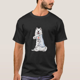 Camiseta Mulheres Eu Amo Mamãe Tatuagem Samoyed Mamãe Cacho