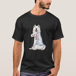 Camiseta Mulheres Eu Amo Mamãe Tatuagem Samoyed Mamãe Cacho