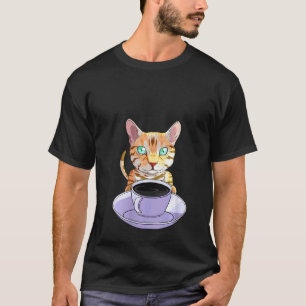 Camiseta Mulheres Eu Amo Meu Café E Gato De Gato De Bengala