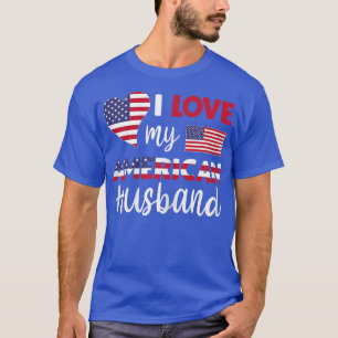 Camiseta Mulheres Eu Amo Meu Marido Americano Bandeira Amer