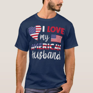 Camiseta Mulheres Eu Amo Meu Marido Americano Bandeira Amer