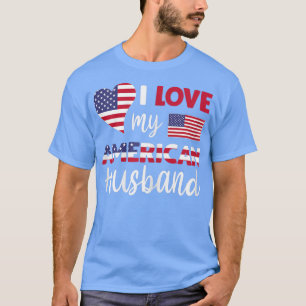 Camiseta Mulheres Eu Amo Meu Marido Americano Bandeira Amer