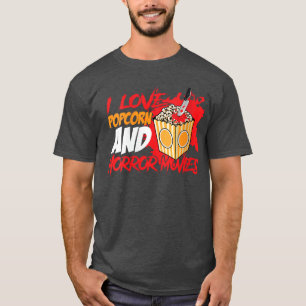 Camiseta Mulheres Eu Amo Pipoca E Filmes De Terror Assustad