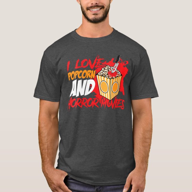 Camiseta Mulheres Eu Amo Pipoca E Filmes De Terror Assustad (Frente)
