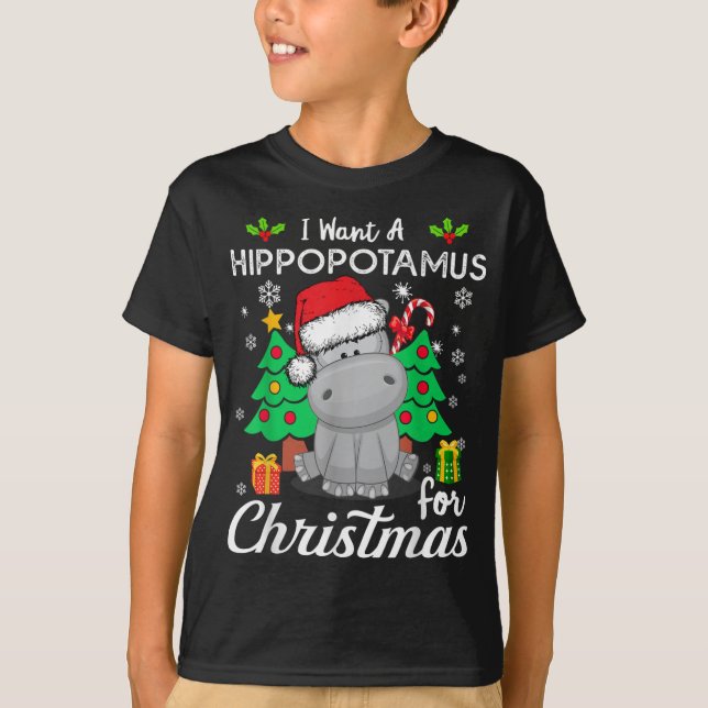 Camiseta Mulheres Eu Quero Um Hippopotamus Para O Natal (Frente)