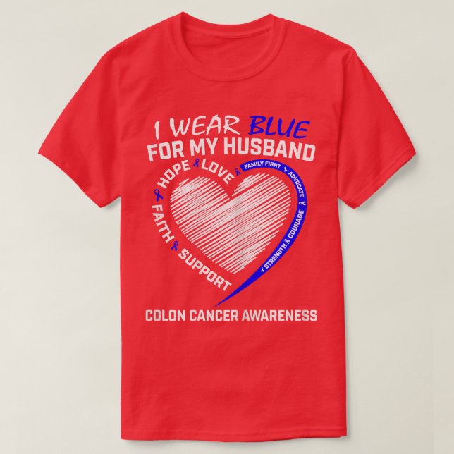 Camiseta Mulheres Eu Visto Azul Para Meu Marido Colon Cance (Frente do Design)