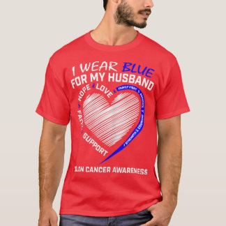 Camiseta Mulheres Eu Visto Azul Para Meu Marido Colon Cance