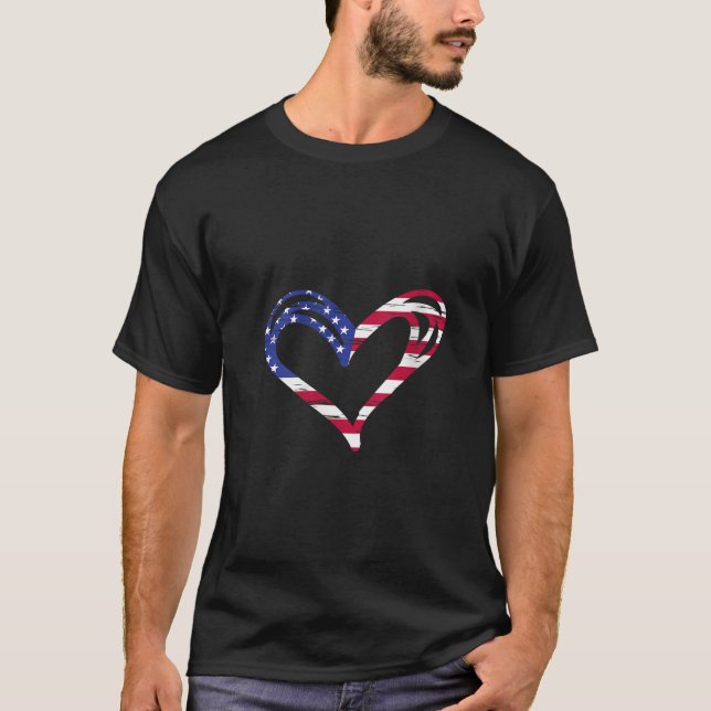 Camiseta Mulheres EUA Sinalizador Heart American Patriotic  (Frente)