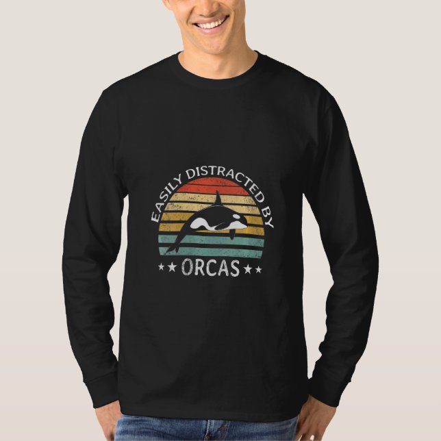 Camiseta Mulheres Facilmente Distritadas Por Orcas Retro Vi (Frente)