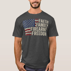 Camiseta Mulheres Faith Família Armas de Fogo Liberdade Ame