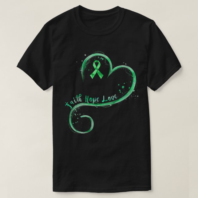 Camiseta Mulheres Faith Hope Adoram Doença Renal Verde (Frente do Design)