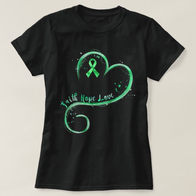 Camiseta Mulheres Faith Hope Adoram Doença Renal Verde (Frente do Design)