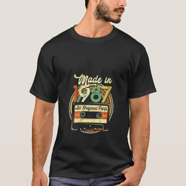 Camiseta Mulheres Feitas Em 1987, 34º Aniversário, Cassete  (Frente)