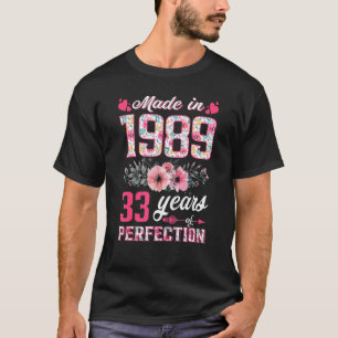 Camiseta Mulheres Feitas Em 1989 Nascimento Floral De 33 An