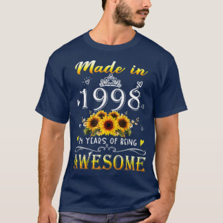 Camiseta Mulheres Feitas Em 1998 Girassol 24º aniversário 2