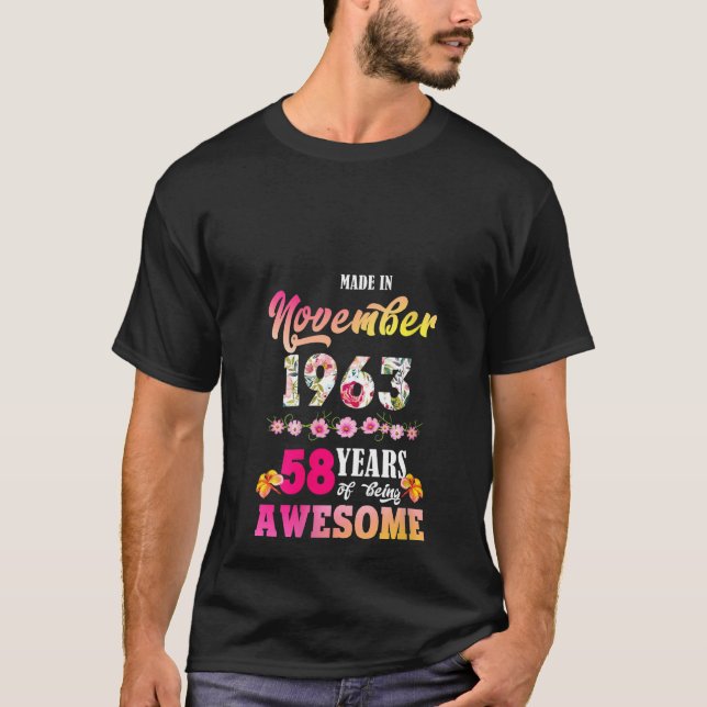 Camiseta Mulheres Feitas Em Novembro De 1963 Meu Aniversári (Frente)