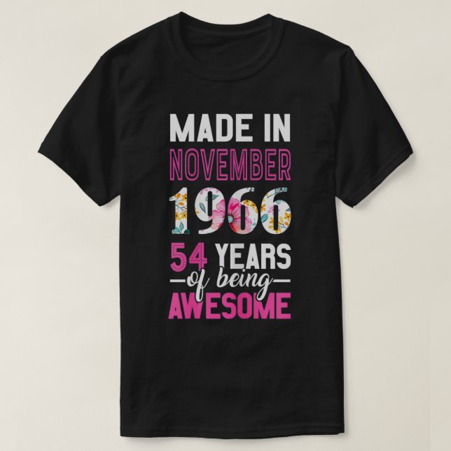 Camiseta Mulheres feitas em novembro de 1966 54º aniversári (Frente do Design)