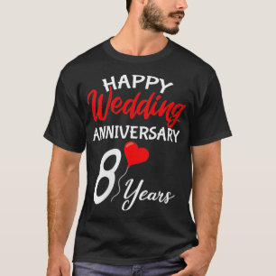 Camiseta Mulheres Feliz 8.º Casamento Aniversário Heart Lov
