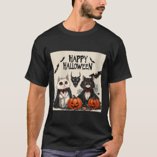 Camiseta Mulheres Feliz Dia das Bruxas Vampiro Gato Preto M