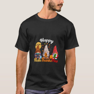Camiseta Mulheres Feliz Hallothanksmas Gnomos Halloween Açã