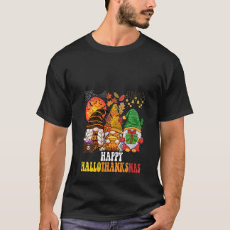 Camiseta Mulheres Feliz Hallothanksmas Gnomos Halloween Açã