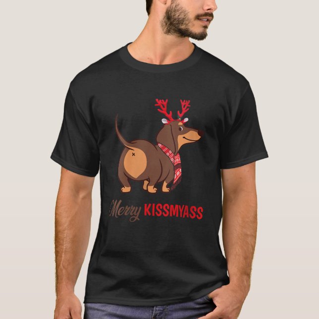 Camiseta Mulheres Feliz Kissmyass Engraçada Reindeer De Nat (Frente)