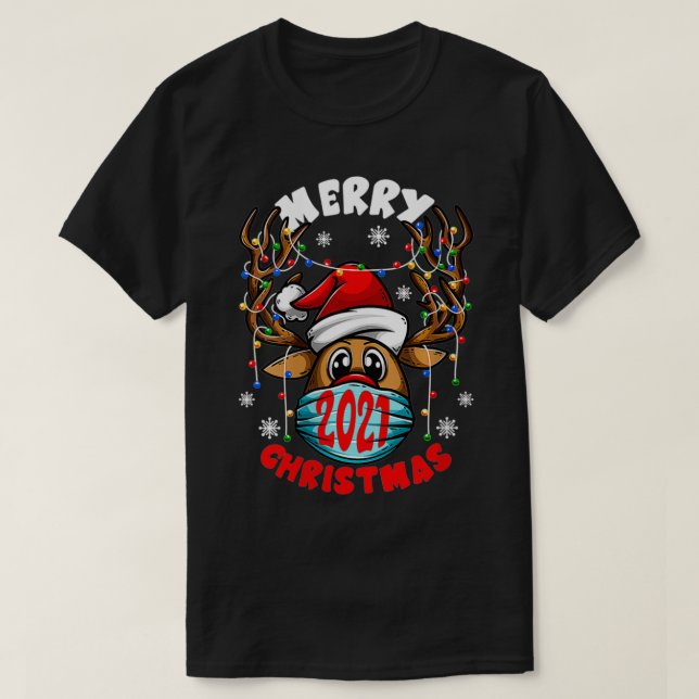 Camiseta Mulheres Feliz Natal 2021 Rudolph Reindeer Em Mães (Frente do Design)