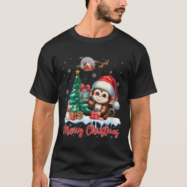 Camiseta Mulheres Feliz Natal Macaco Macaco Furioso Macaco  (Frente)