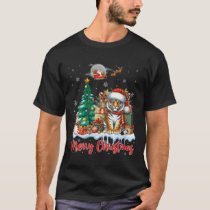Camiseta Mulheres Feliz Natal Tigre Santa Hat Tiger