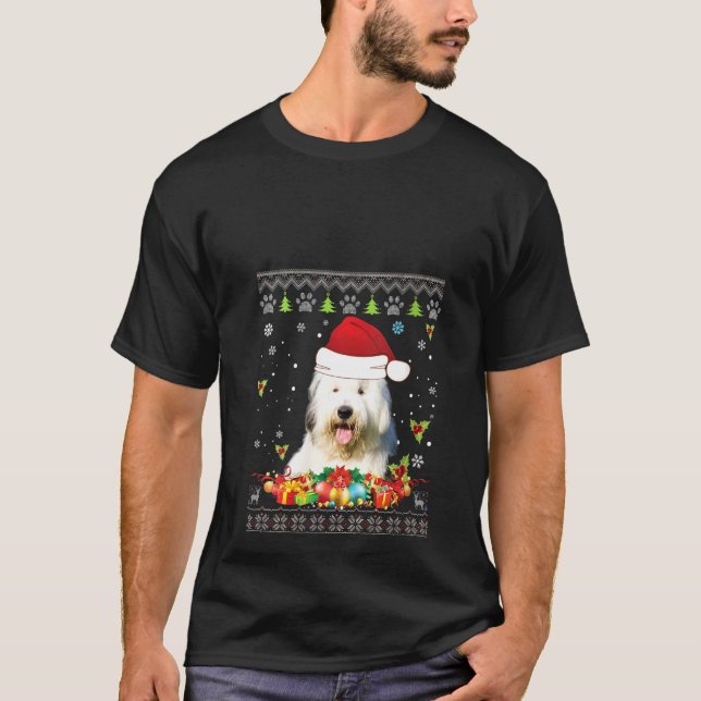 Camiseta Mulheres Feliz Natal Velho Cachorro de Ovelha Ingl (Frente)