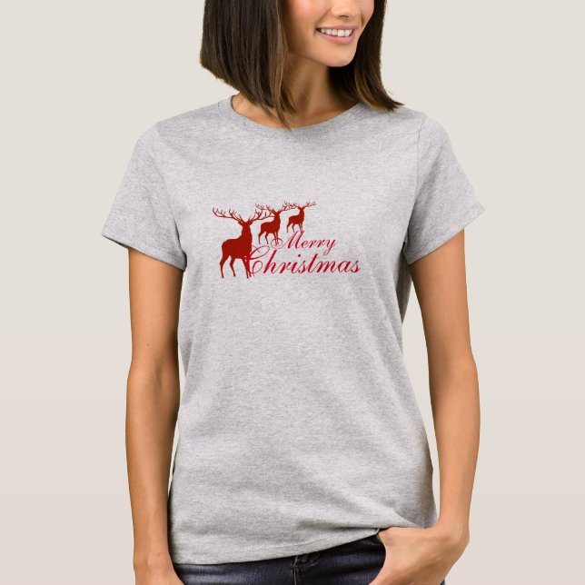 Camiseta Mulheres Feliz Reinador de Natal Topo (Frente)