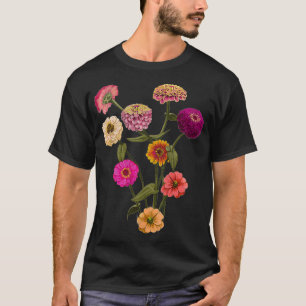Camiseta Mulheres Feliz Zinnia Flores Selvagens Estilo Pint