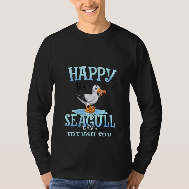 Camiseta Mulheres Felizes Como Seagull Com Um Pássaro Franc (Frente)