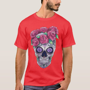 Camiseta Mulheres Flores Calavera Monstro Assustador Horror