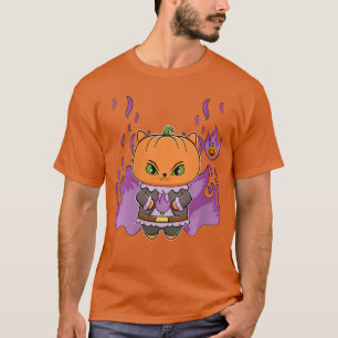Camiseta Mulheres Gato Abóbora E Magia De Terror Fogo Felin